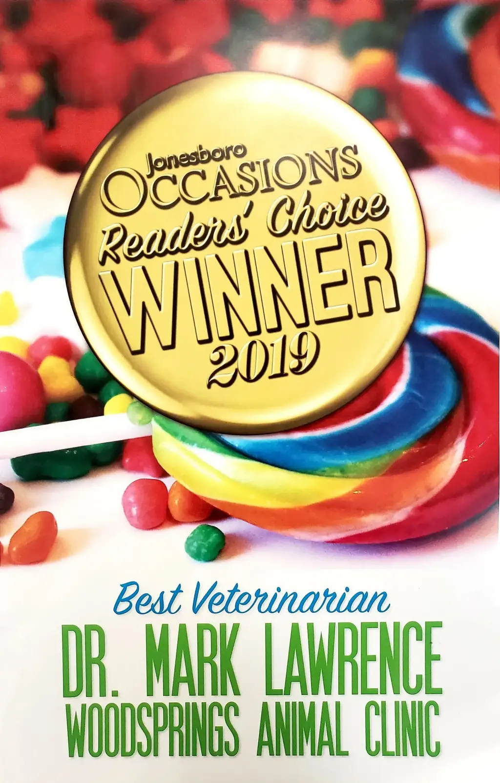 Jonesboro Occasions Readers' Choice 2019 Best Veterinarian award for Dr. Mark Lawrence