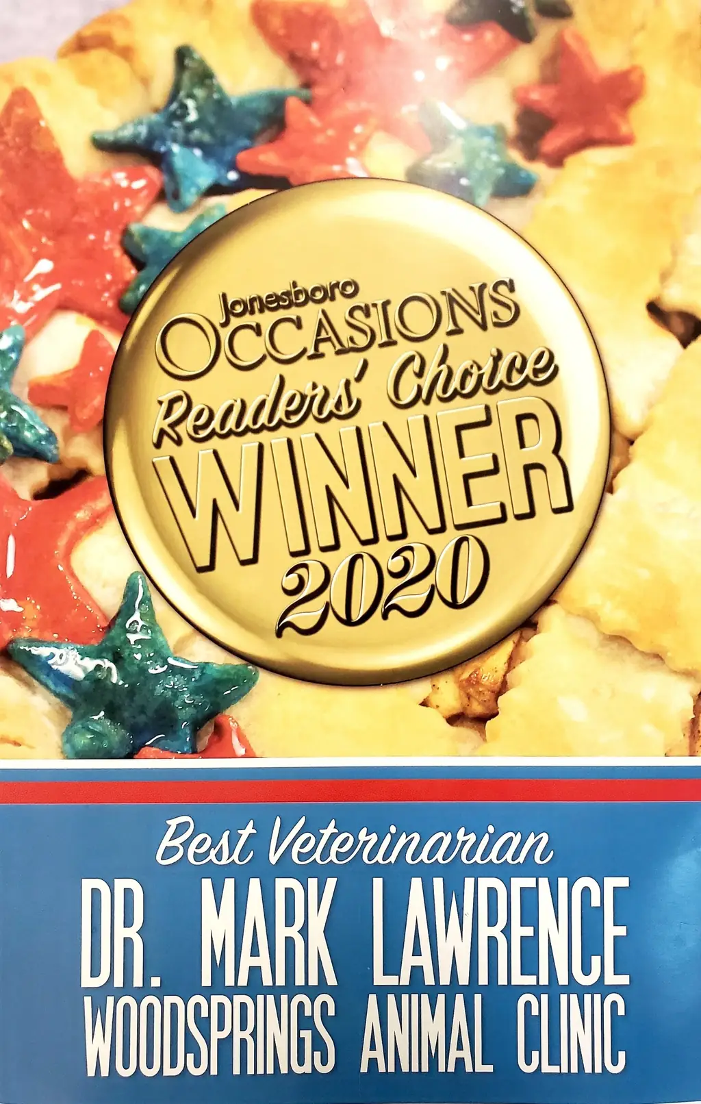 Jonesboro Occasions Readers' Choice 2020 Best Veterinarian award for Dr. Mark Lawrence